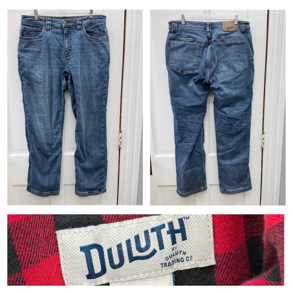 Duluth Trading Ballroom Double Flex Flannel Lined Insulated‎ Jeans Men's 34 x 32
